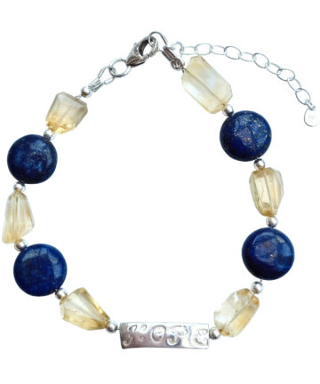 Handmade Bracelet with Lapis Lazuli and Citine Nuggets Gemstones and Silver Handstamped Hope wording handmade fever
