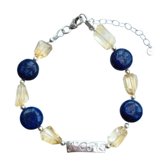Handmade Bracelet with Lapis Lazuli and Citine Nuggets Gemstones and Silver Handstamped Hope wording handmade fever