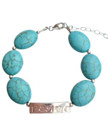 Handmade Bracelet with Turquise Gemstones and Handstamped Peace handmade fever
